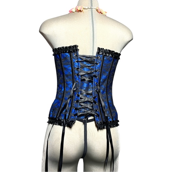 *NEW*Gorgeous Sexy Blue and Black Women Bustier Corset Set Lace Up Bone… - Picture 9 of 17